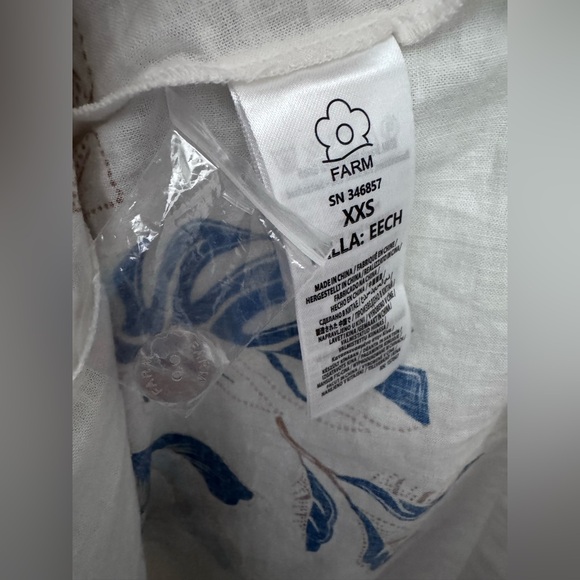 Farm Rio Mystic Blue Lotus Placed Print Long Sleeve Linen Blend Maxi Dress - Picture 13 of 16